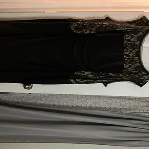 Black slimming formal long dress with lace and tan underlay 20w